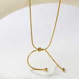 4mm double bead pendant + 3x6mm hollow round beads round bead sliding snake bone chain 60cm necklace, gold
