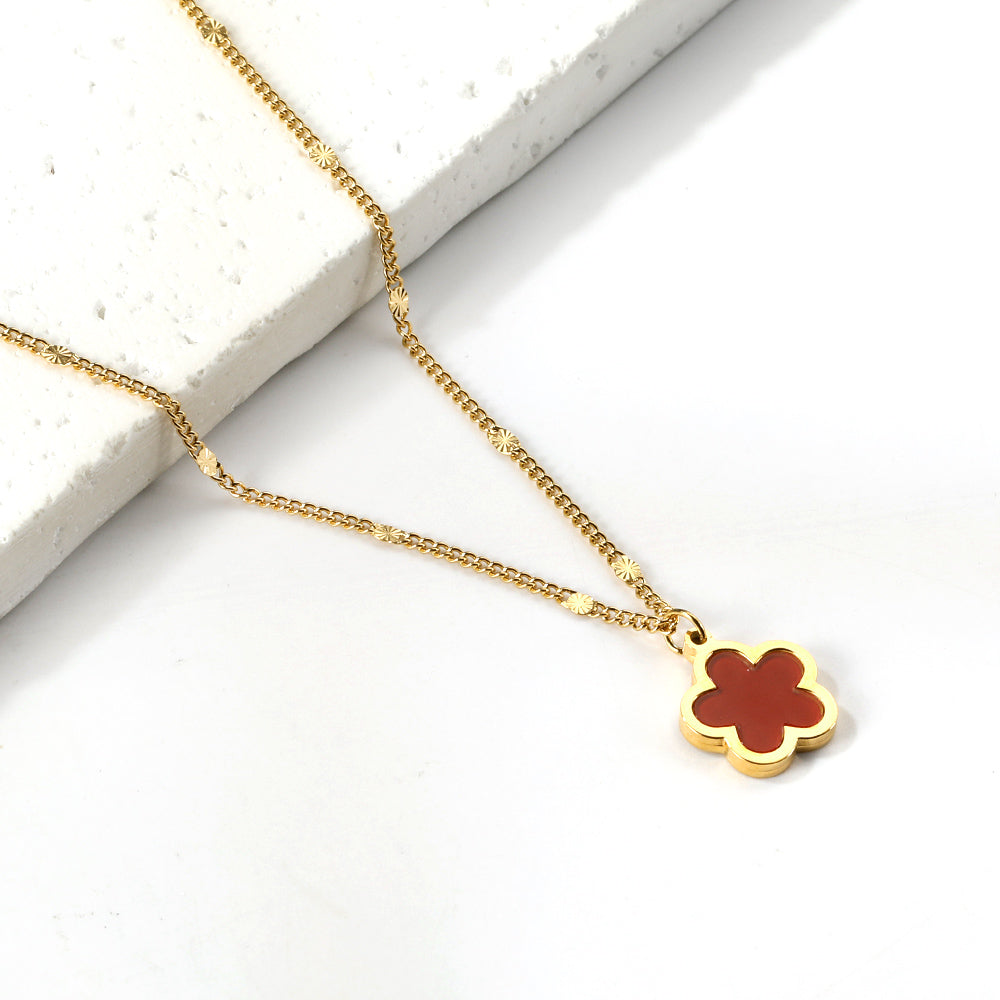 2024 New Year Peach Blossom Shape with White Shell Pendant Necklace 45+5cm asonjewelry