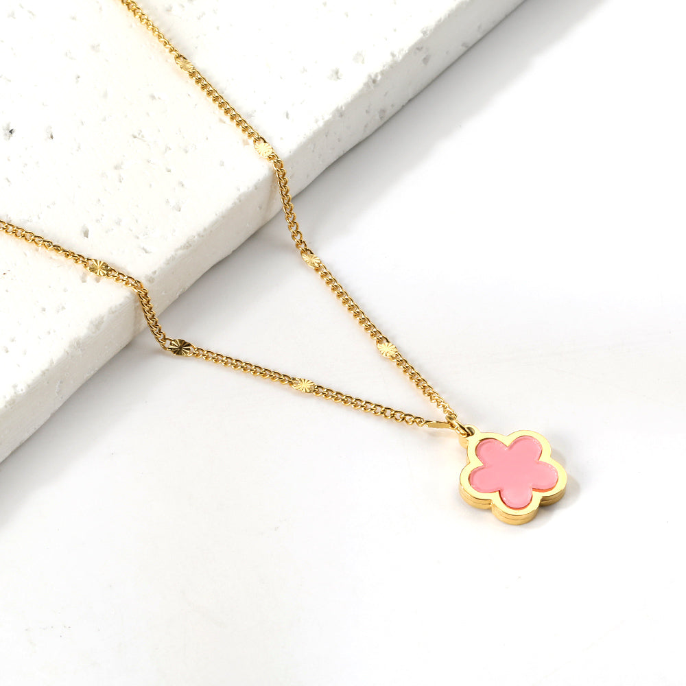 2024 New Year Peach Blossom Shape with White Shell Pendant Necklace 45+5cm asonjewelry