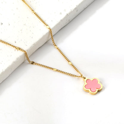 2024 New Year Peach Blossom Shape with White Shell Pendant Necklace 45+5cm asonjewelry