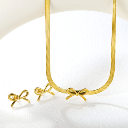 Bow Set Steel/Gold Earring: 12x20mm Pendant: 12x20mm 4mm Blade Chain 40+5cm+6mm Round Pendant asonjewelry