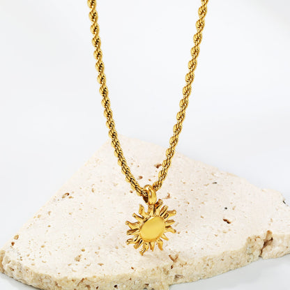 13*16.8mm Sun Pendant Necklace 40+5cm+6mm Round Plaque Gold Color asonjewelry