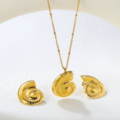 Conch Set   Gold Earring: 21.2x28mm    Pendant: 21.2x27.4mm   0.4 Side Pearl Chain*40+5cm+6mm Round Plaque asonjewelry