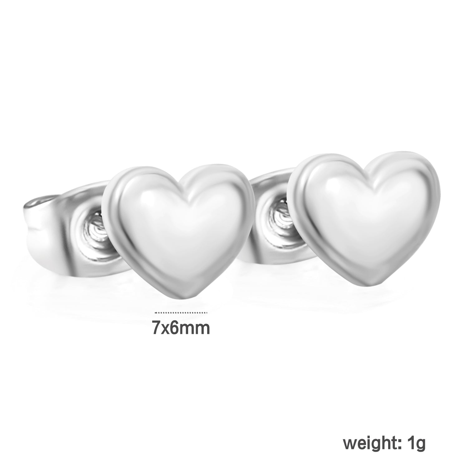 7*6mm heart shaped regular pin earrings steel color/golden asonjewelry