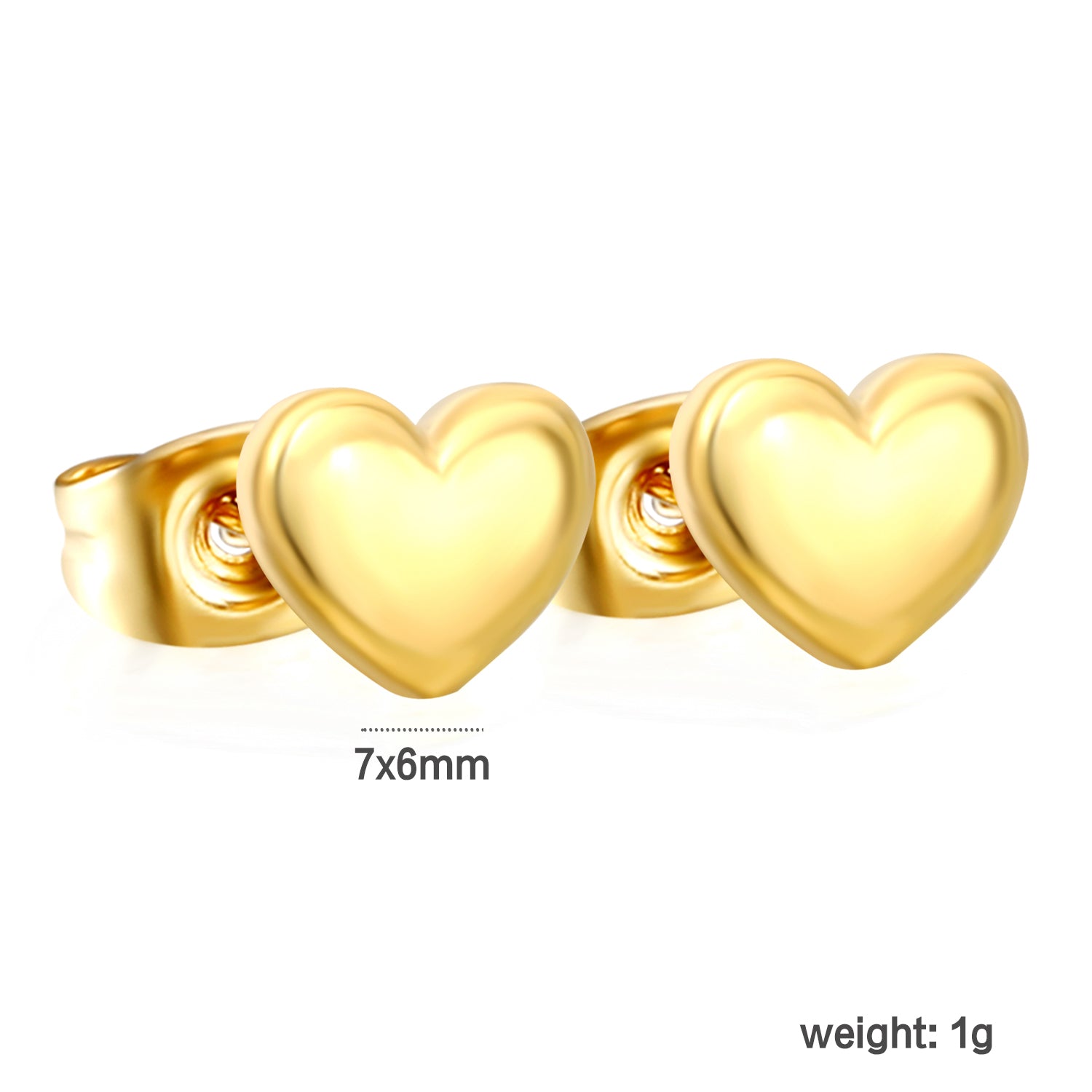 7*6mm heart shaped regular pin earrings steel color/golden asonjewelry