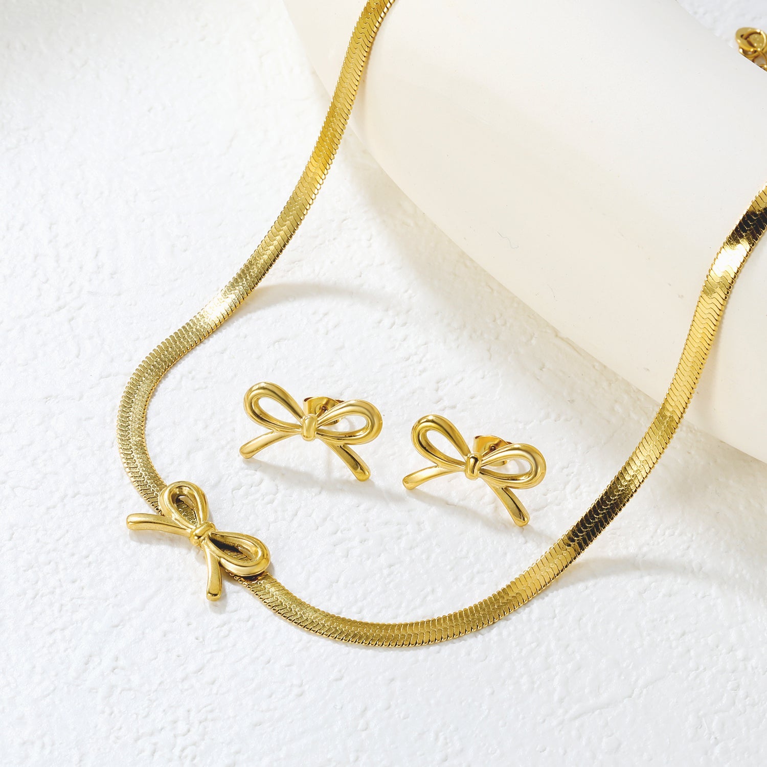 Bow Set Steel/Gold Earring: 12x20mm Pendant: 12x20mm 4mm Blade Chain 40+5cm+6mm Round Pendant asonjewelry