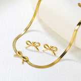 Bow Set Steel/Gold Earring: 12x20mm Pendant: 12x20mm 4mm Blade Chain 40+5cm+6mm Round Pendant