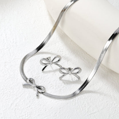 Bow Set Steel/Gold Earring: 12x20mm Pendant: 12x20mm 4mm Blade Chain 40+5cm+6mm Round Pendant asonjewelry