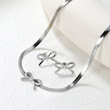 Bow Set Steel/Gold Earring: 12x20mm Pendant: 12x20mm 4mm Blade Chain 40+5cm+6mm Round Pendant