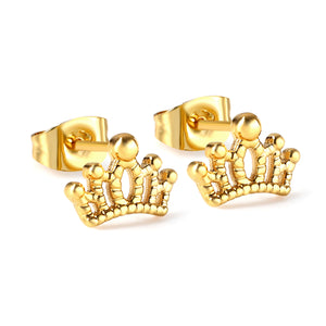 8.8 x 6.1 mm crown stud earrings, steel/gold color