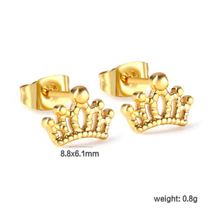 8.8 x 6.1 mm crown stud earrings, steel/gold color