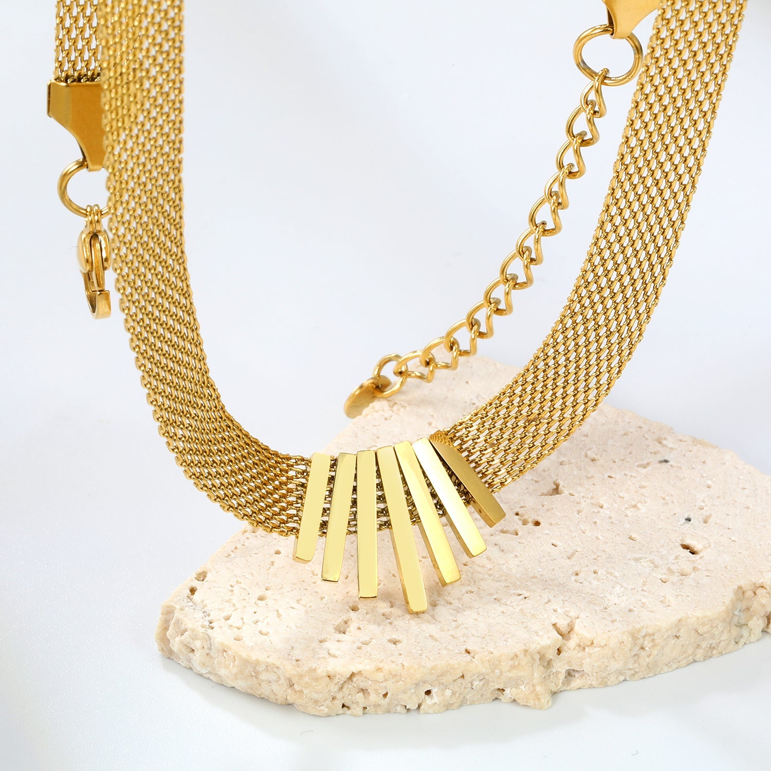 22*18mm black oil drop/golden long and short vertical bar accessories 8mm mesh chain necklace 40+5cm+6mm round plaque gold color asonjewelry