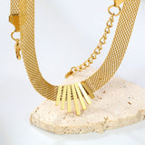 22*18mm black oil drop/golden long and short vertical bar accessories 8mm mesh chain necklace 40+5cm+6mm round plaque gold color
