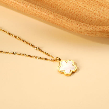 2024 New Year Peach Blossom Shape with White Shell Pendant Necklace 45+5cm asonjewelry