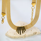 22*18mm black oil drop/golden long and short vertical bar accessories 8mm mesh chain necklace 40+5cm+6mm round plaque gold color