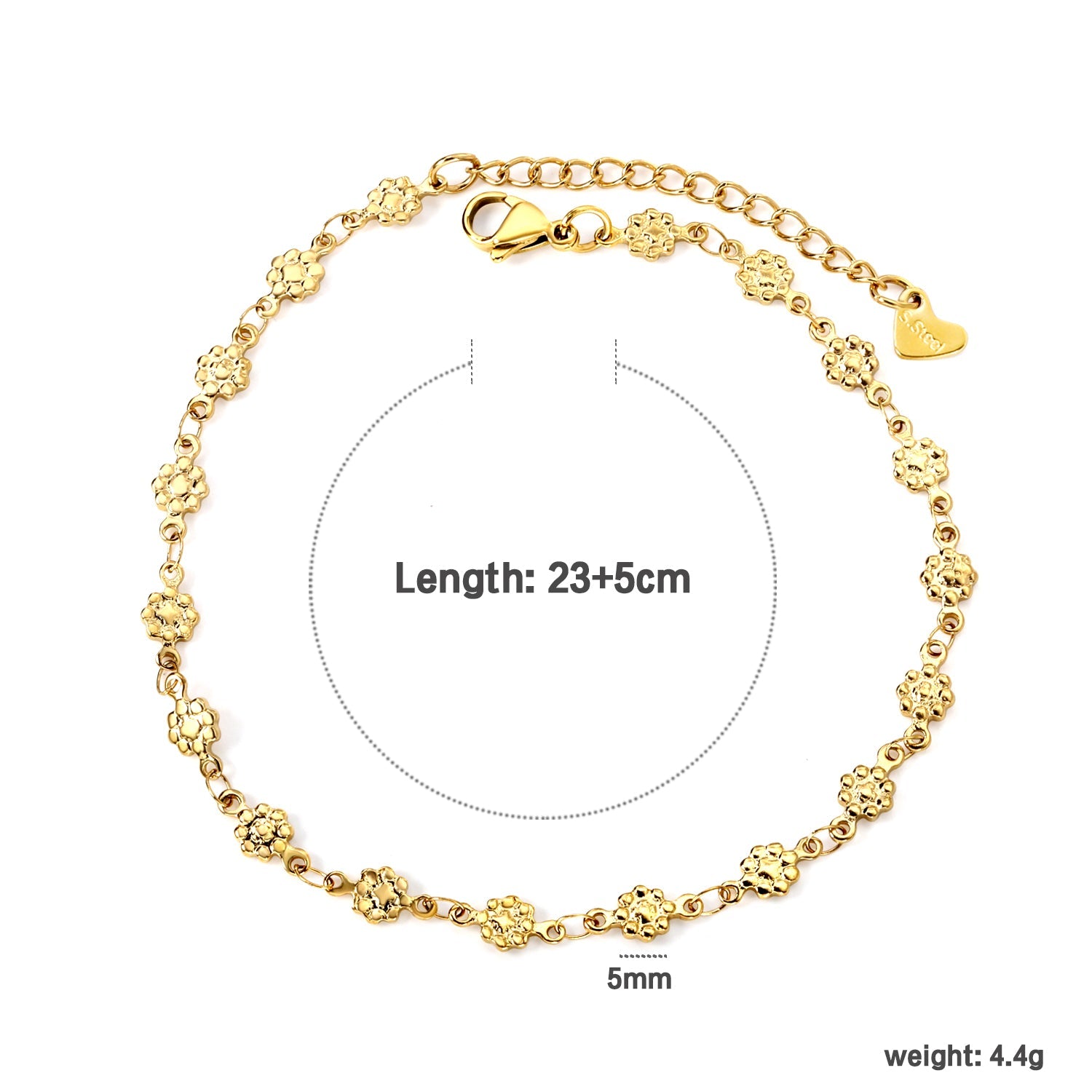 5mm Flower Accessory Anklet 23+5cm asonjewelry