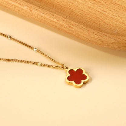 2024 New Year Peach Blossom Shape with White Shell Pendant Necklace 45+5cm asonjewelry