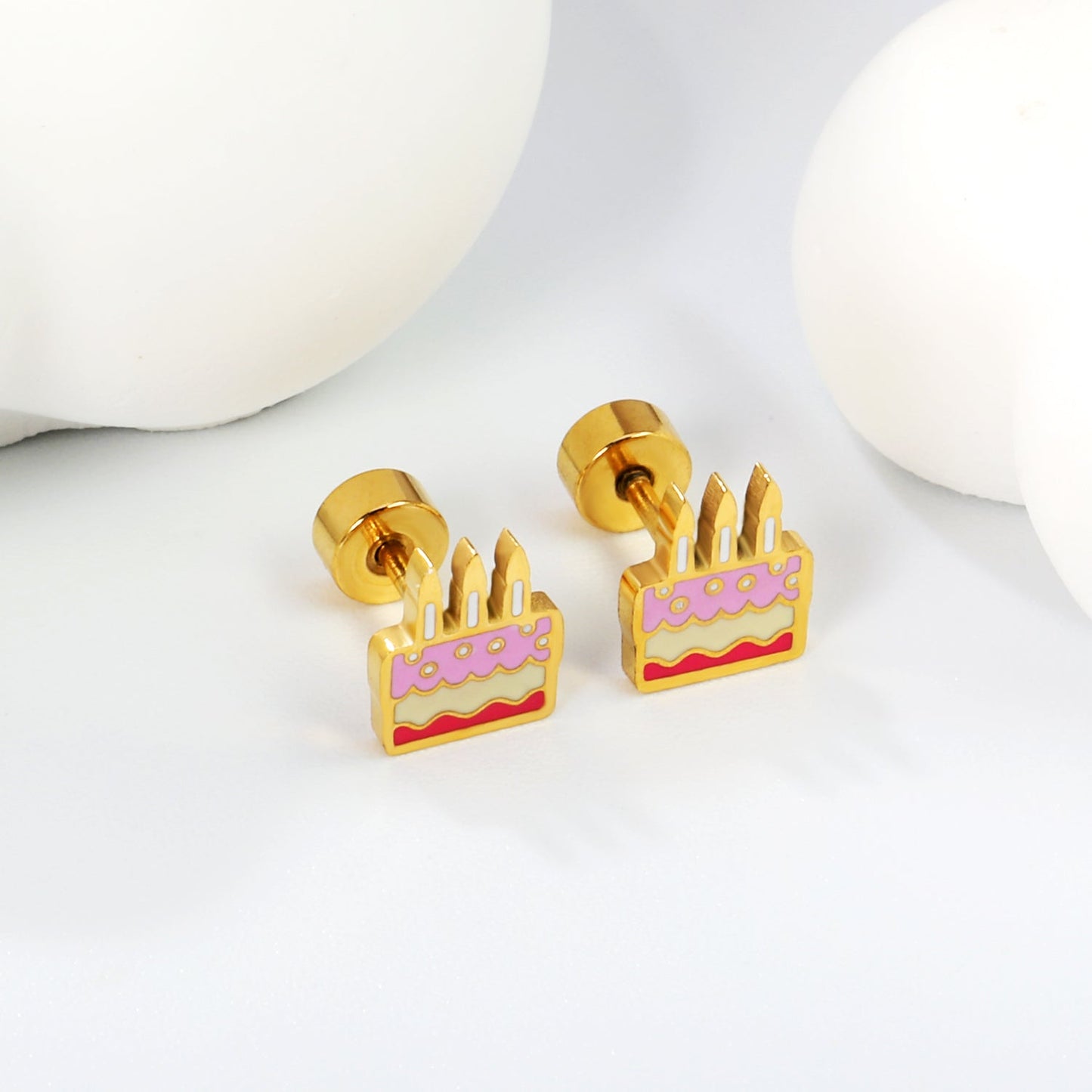 Screw plug 0.8*8mm pin 6.2*7.2mm Cake with mixed color drop earrings gold color asonjewelry