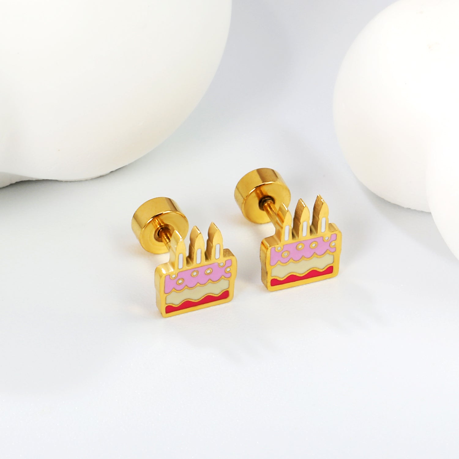 Screw plug 0.8*8mm pin 6.2*7.2mm Cake with mixed color drop earrings gold color asonjewelry