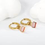 2*10mm circle +7.3*12.7mm cake with mixed color drip earrings gold color