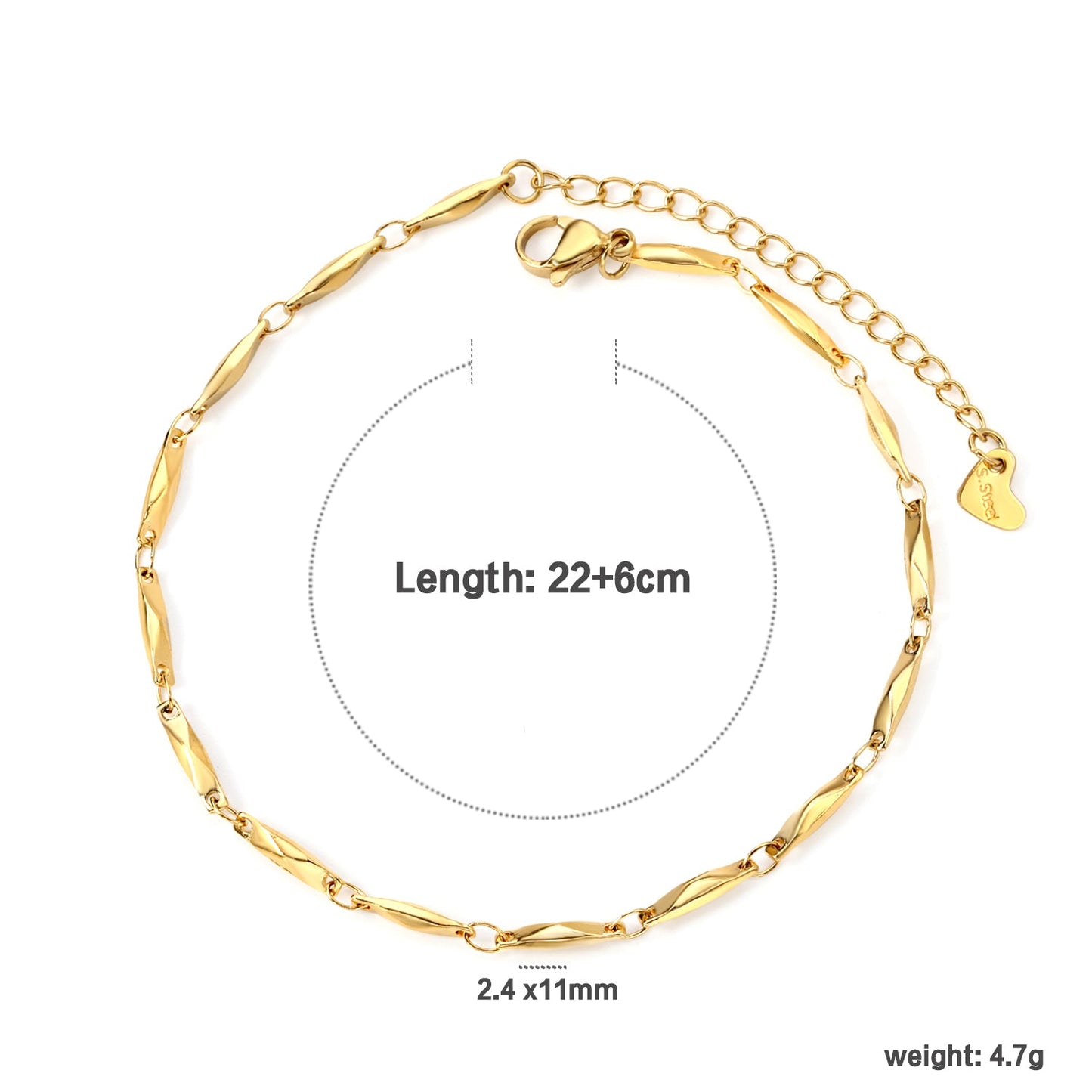 2.4*11mm long dumpling accessories anklet 22+6cm asonjewelry