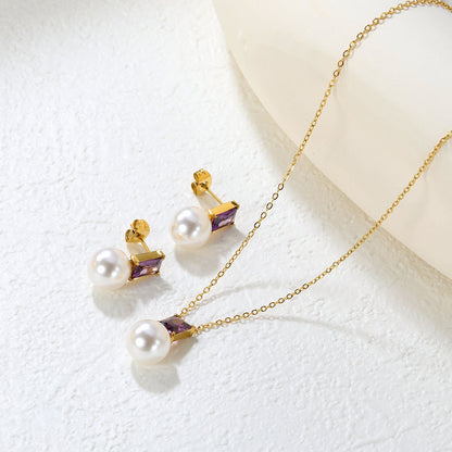 Rectangular purple zirconia + pearl earrings Rectangular purple zirconia + pearl earrings Pendant: Rectangular purple zirconia + pearl pendant asonjewelry