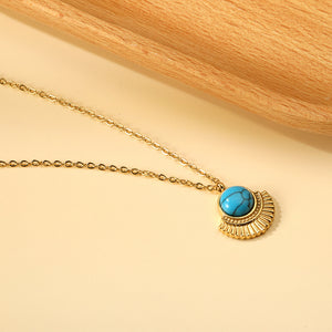 Blue Turquoise Half Round Pendant Necklace 45+5cm