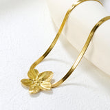 30.2 x 32.2mm large flower pendant with 4mm wide snake bone chain, 45+5cm necklace, steel color/gold color