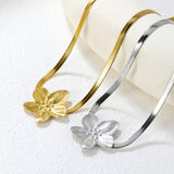 30.2 x 32.2mm large flower pendant with 4mm wide snake bone chain, 45+5cm necklace, steel color/gold color