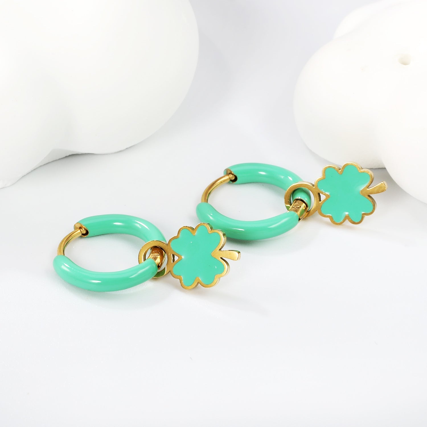 2*10mm circle with green drip + 7.8*13mm lucky straw with green drip fittings earrings gold color asonjewelry