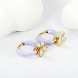 2*10mm circle with purple dripping oil + 9.3*9.5mm butterfly with mixed color dripping oil accessories earrings gold color