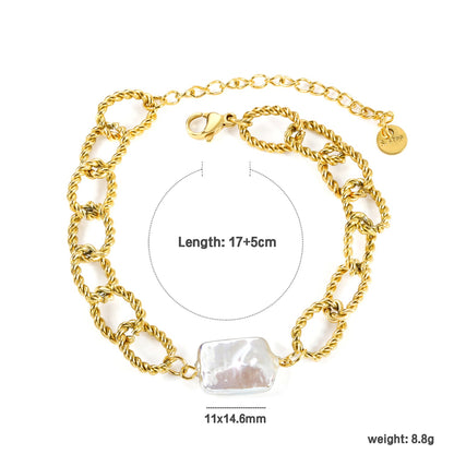 Twisted Loop with Square White Pearl 11*14.6mm Bracelet 17+5cm asonjewelry