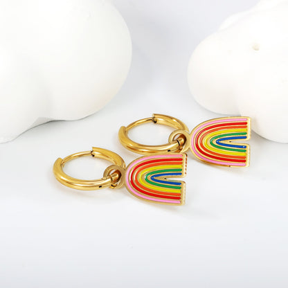 2*10mm circle +10*16.6mm rainbow with mixed color drip earrings gold color asonjewelry
