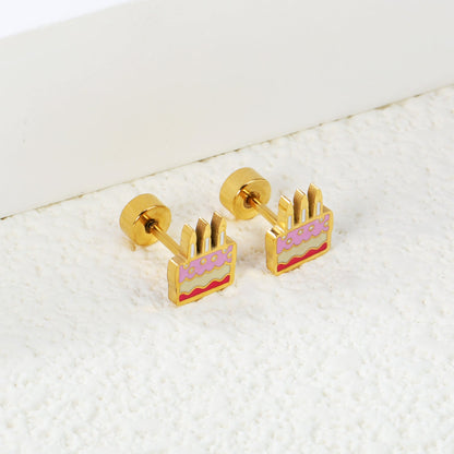 Screw plug 0.8*8mm pin 6.2*7.2mm Cake with mixed color drop earrings gold color asonjewelry