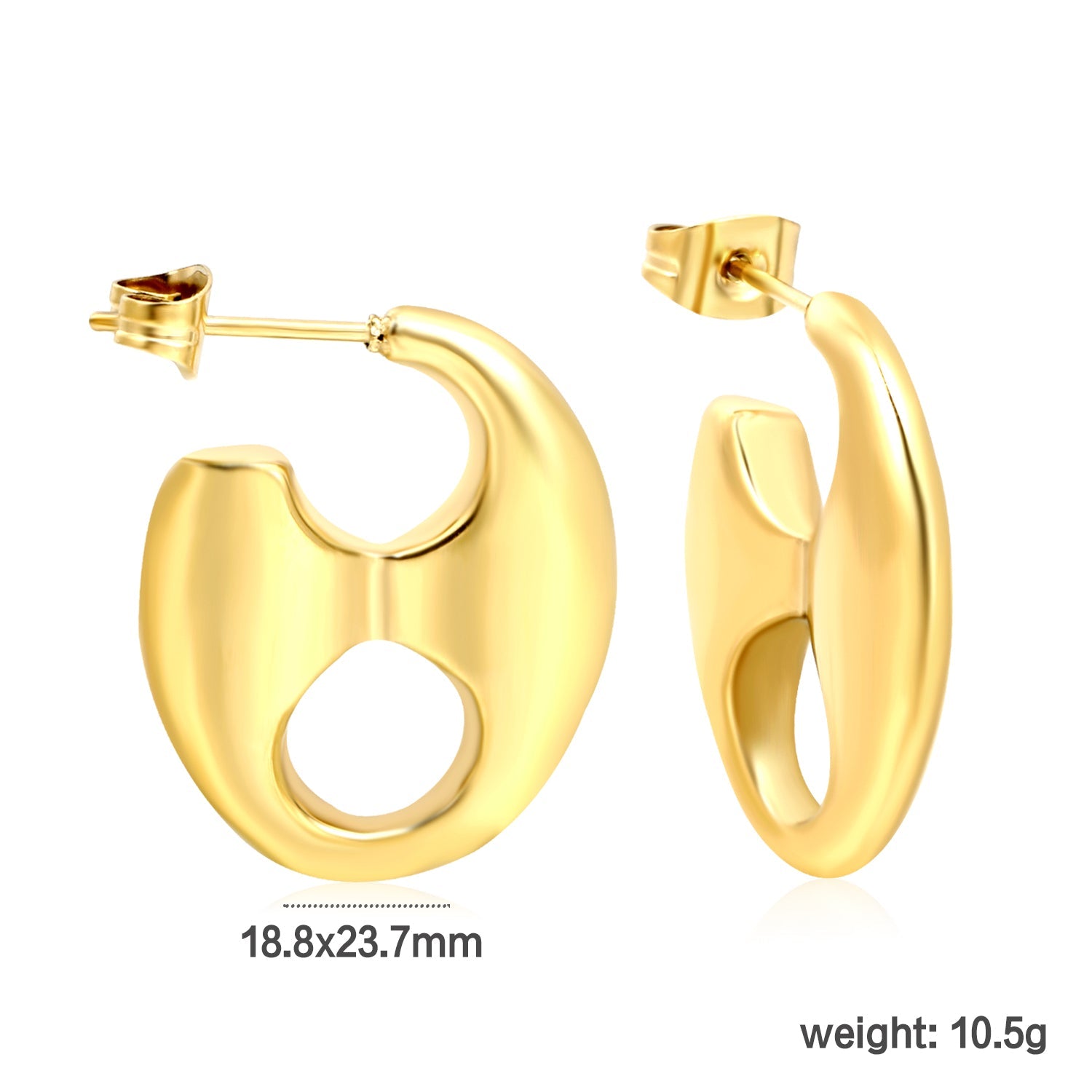 18.8 x 23.7mm open pig nose stud earrings, gold color asonjewelry