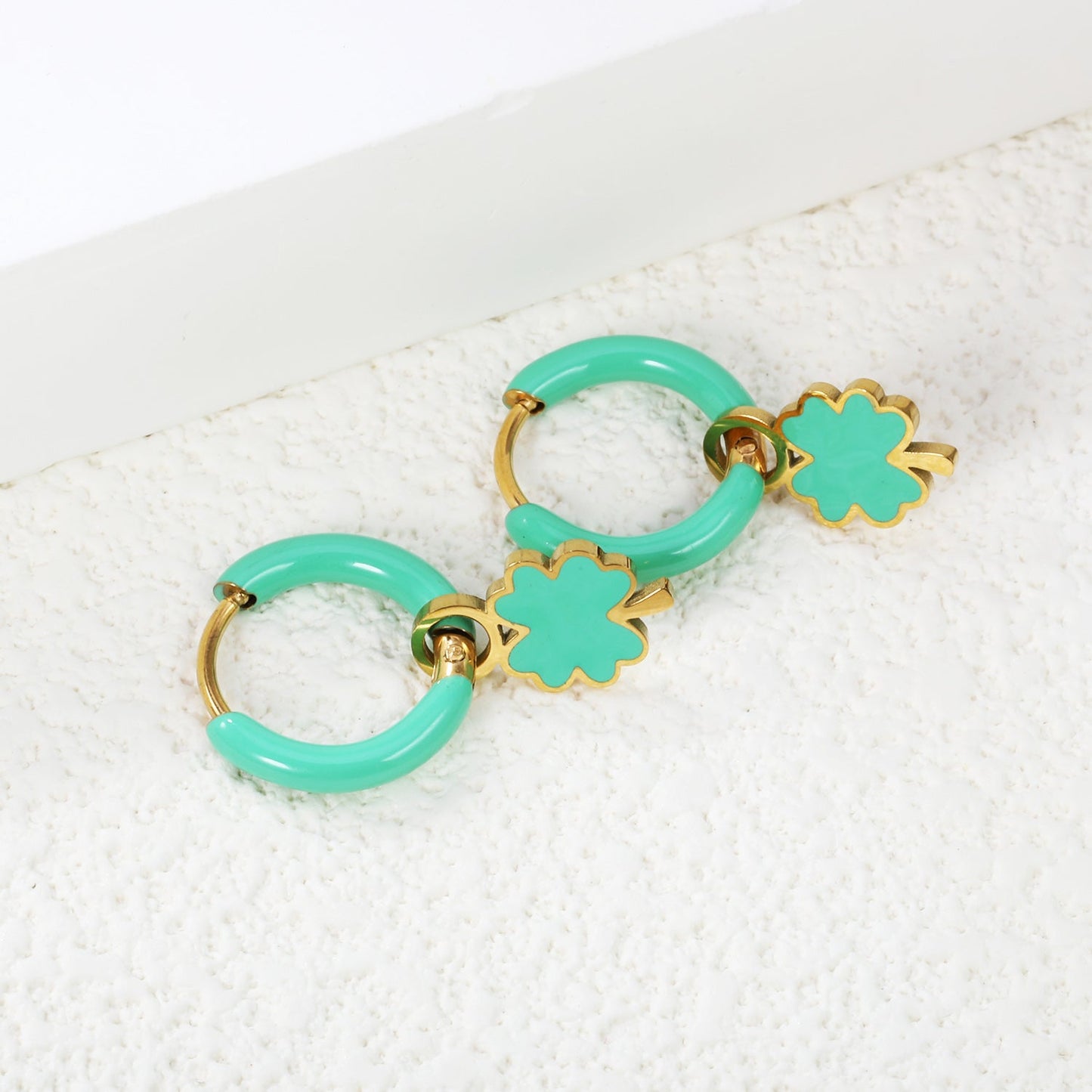 2*10mm circle with green drip + 7.8*13mm lucky straw with green drip fittings earrings gold color asonjewelry