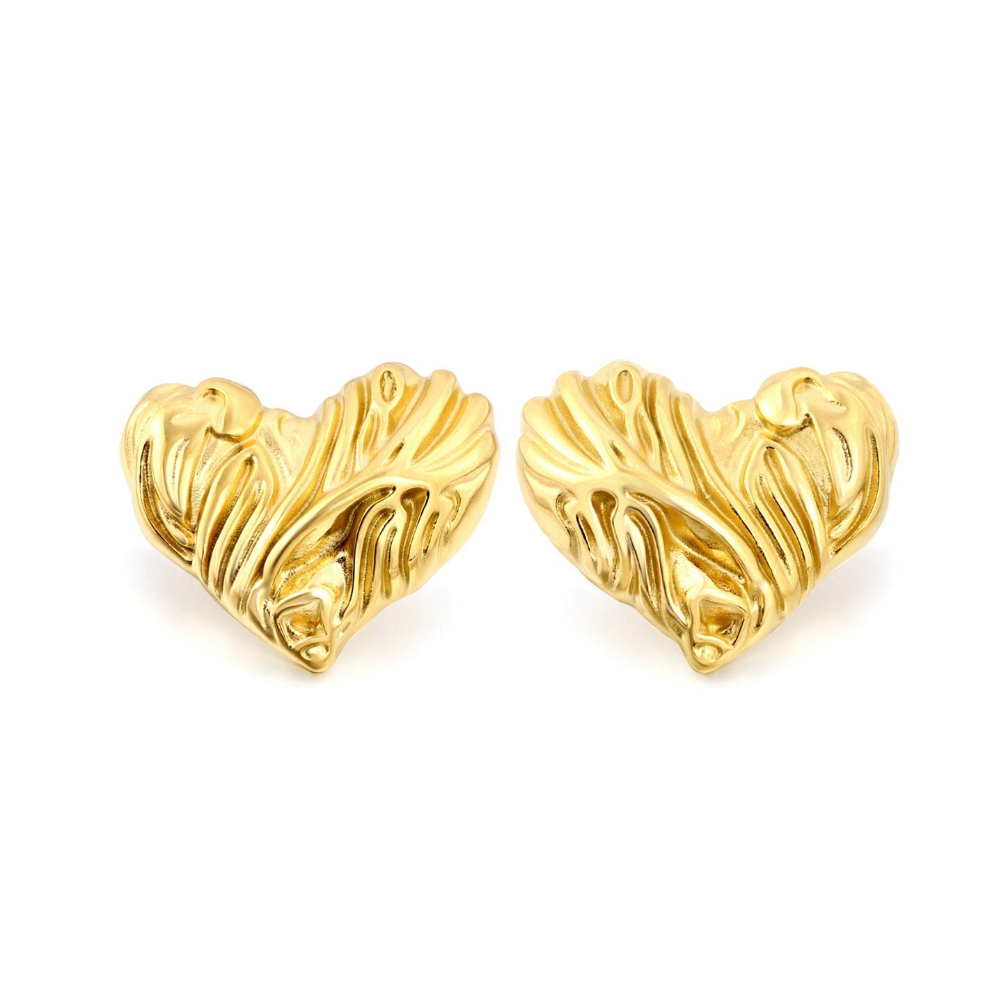 Textured Heart Stud Earrings 35*28mm / 18.4*15.1mm steel color / gold color asonjewelry