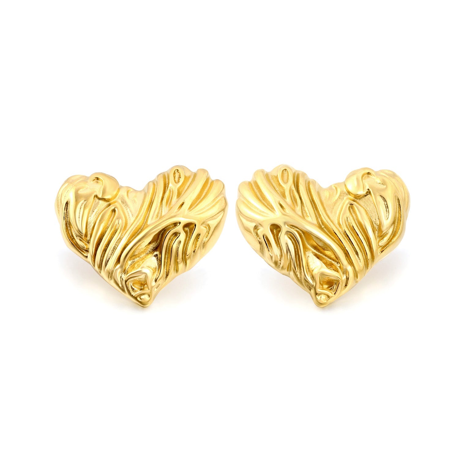 Textured Heart Stud Earrings 35*28mm / 18.4*15.1mm steel color / gold color asonjewelry