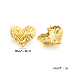 Textured Heart Stud Earrings 35*28mm / 18.4*15.1mm steel color / gold color