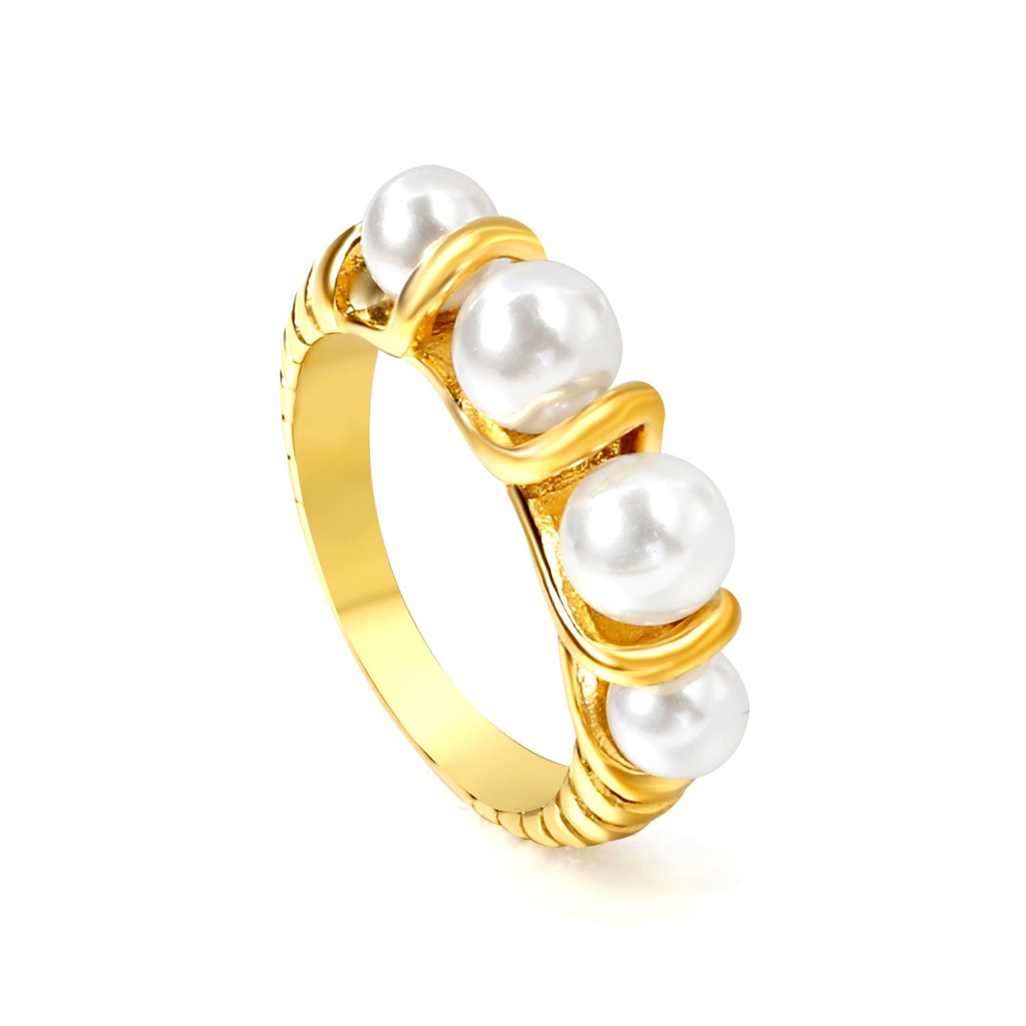 Threaded ring and 5 white pearls asonjewelry