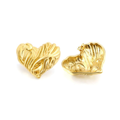 Textured Heart Stud Earrings 35*28mm / 18.4*15.1mm steel color / gold color asonjewelry