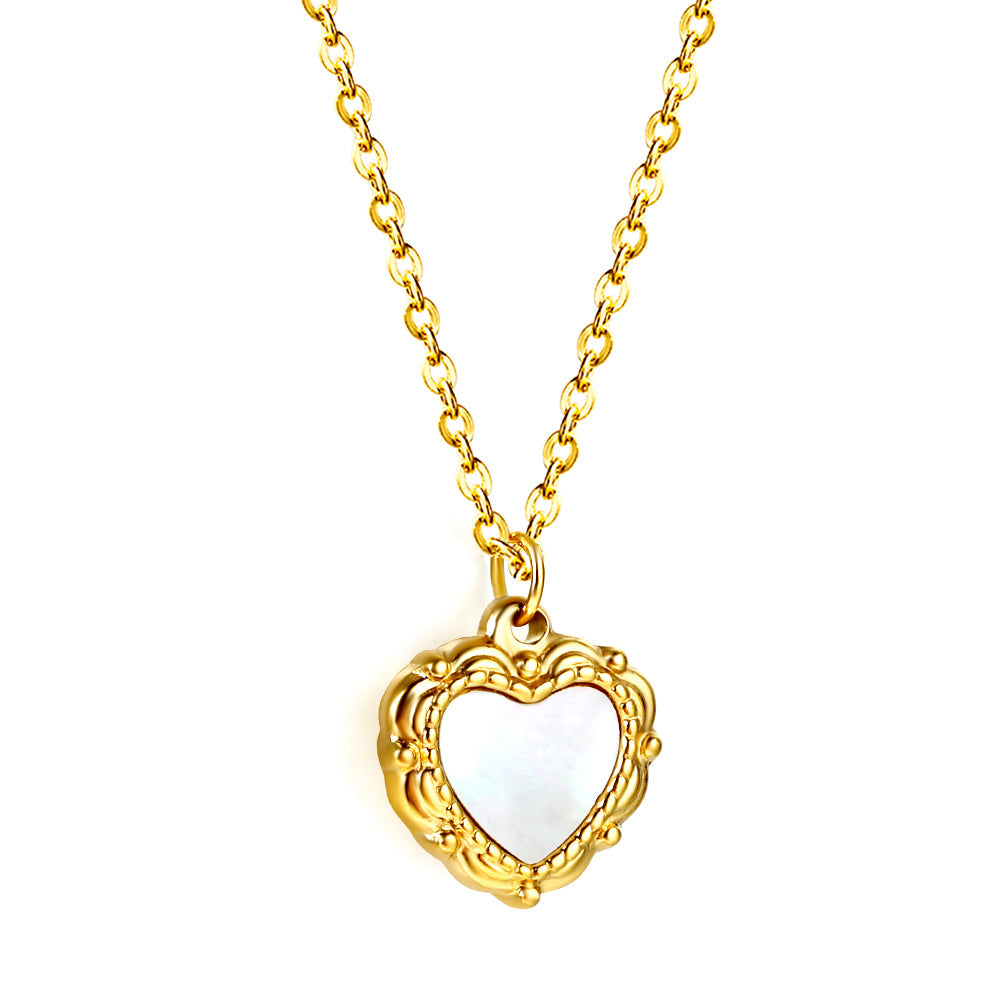 Heart with White Shell Pendant Necklace 39+5cm asonjewelry