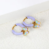 2*10mm circle with purple dripping oil + 9.3*9.5mm butterfly with mixed color dripping oil accessories earrings gold color