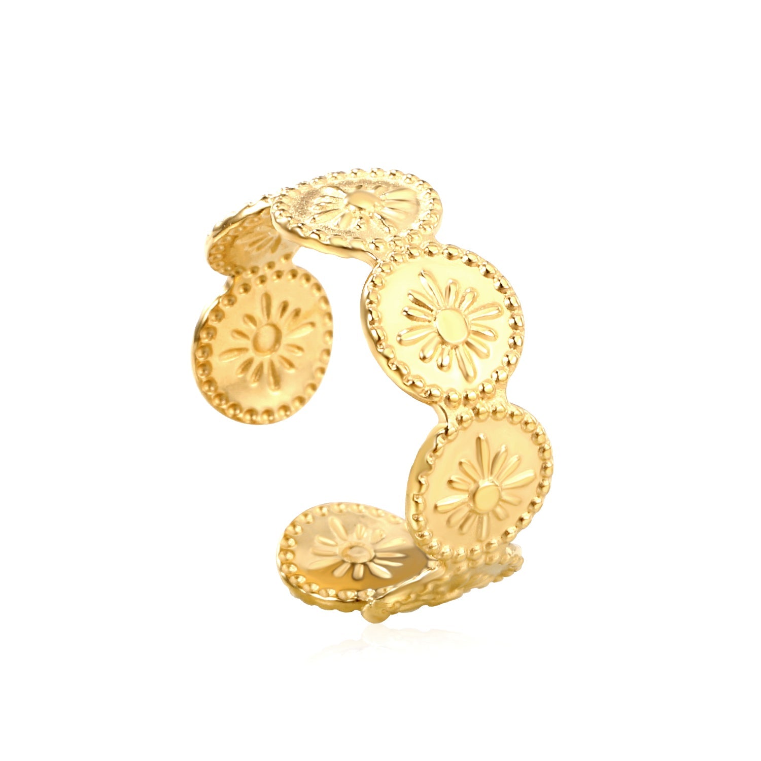 18K Gold - Plated Engraved Disc Linked Ring asonjewelry