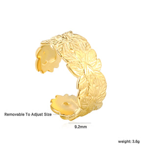 18K Gold - Plated Petal - Embossed Wide Ring