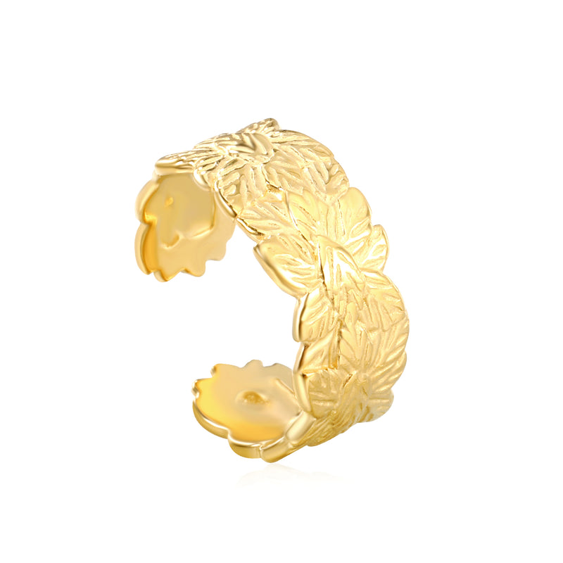 18K Gold - Plated Petal - Embossed Wide Ring