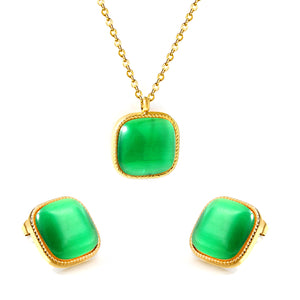 16.5*16.5mm twisted edge square with Green cat's eye stone set