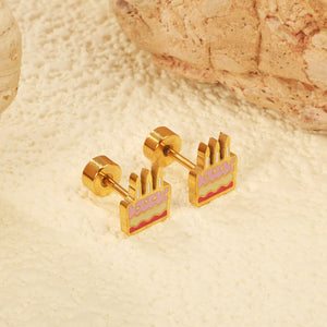 Screw plug 0.8*8mm pin 6.2*7.2mm Cake with mixed color drop earrings gold color