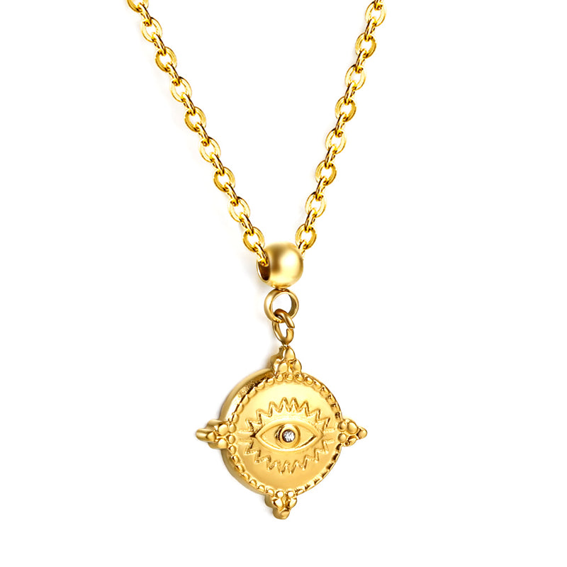 Collar con colgante de cuentas de acero de Año Nuevo 2024 con diseño de ojo de pastel redondo y diamantes 45 + 5cm