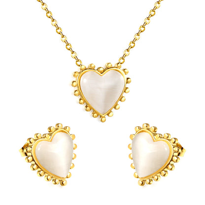 17.9*17.7mm Loose Beads Edged Heart with White Cat's Eye Stones Set asonjewelry